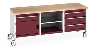 41002127.** Bott Cubio Mobile Storage Workbench 2000mm wide x 750mm Deep x 840mm high supplied with a Multiplex (layered beech ply) worktop, 4 x drawers (3 x 150mm & 1 x 200mm high), 1 x 350mm high integral storage cupboards and 1 x open mid section with...
